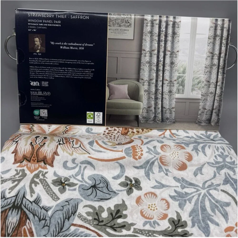 William Morris Strawberry Thief Saffron 2 Panel Curtains 38